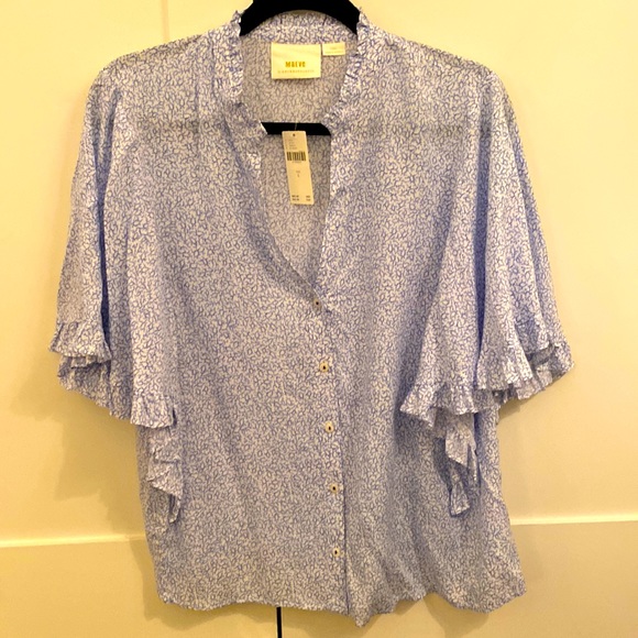 Maeve by Anthropologie blue and white flowy blouse/top in size L - Picture 1 of 3